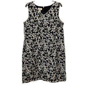Talbots Womens Black White Ditsy Floral Sheath A-Line Dress Size 16 Sleeveless